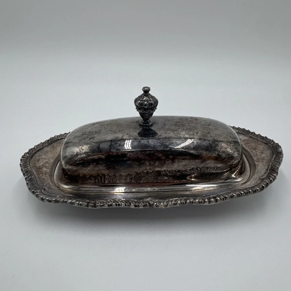 Vintage Webster-Wilcox Staffordshire Silverplate Butter Dish w/ Glass 4487
